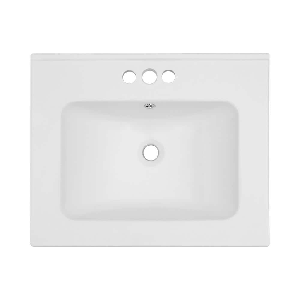 Tahanbath 24 in. x 19.7 in. White Rectangular Single Vanity Top with 3 Faucet Hole and Overflow (Sink Only) (1)
