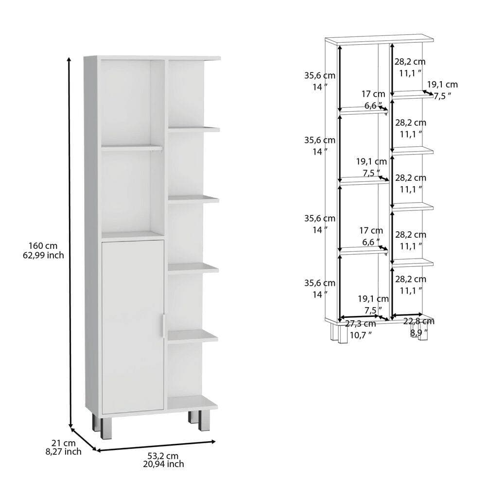Tahanbath 20.94 in. W x 8.27 in. D x 62.99 in. H White Pine Freestanding Linen Cabinet with 7-Shelves and Drawer in White (3)