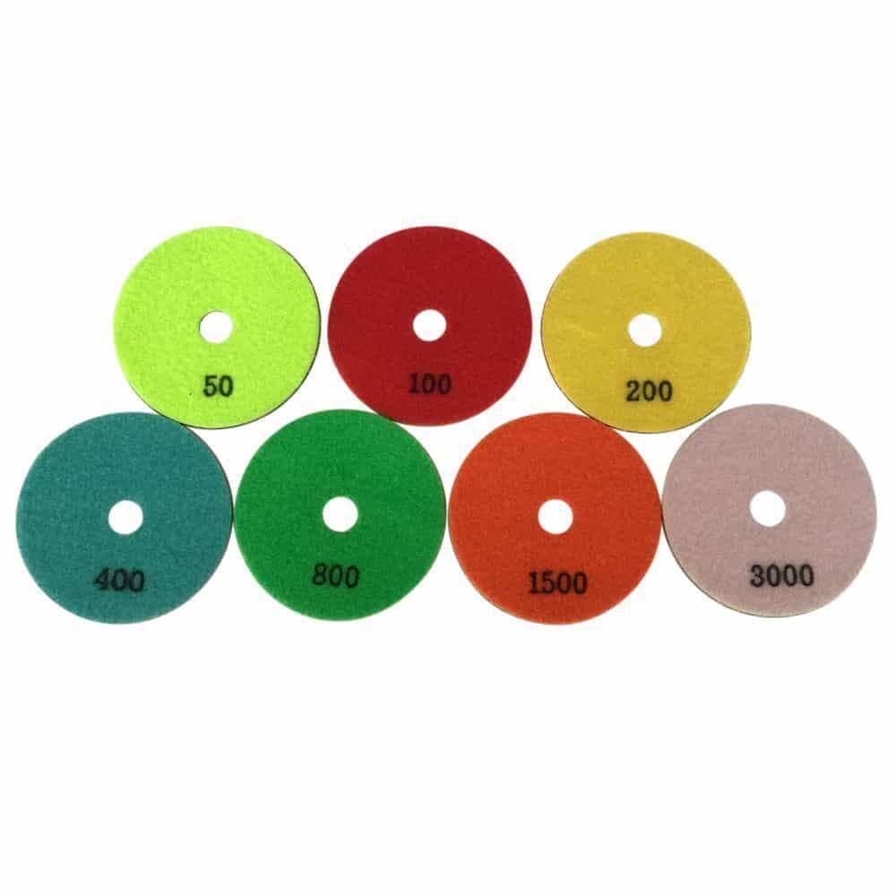 EDiamondTools 7 in. Dry Diamond Polishing Pad Set for Stone and Concrete, #50 (2), #100 (2), #200 (2), #400, #800, #1500, #3000 Grit (3)