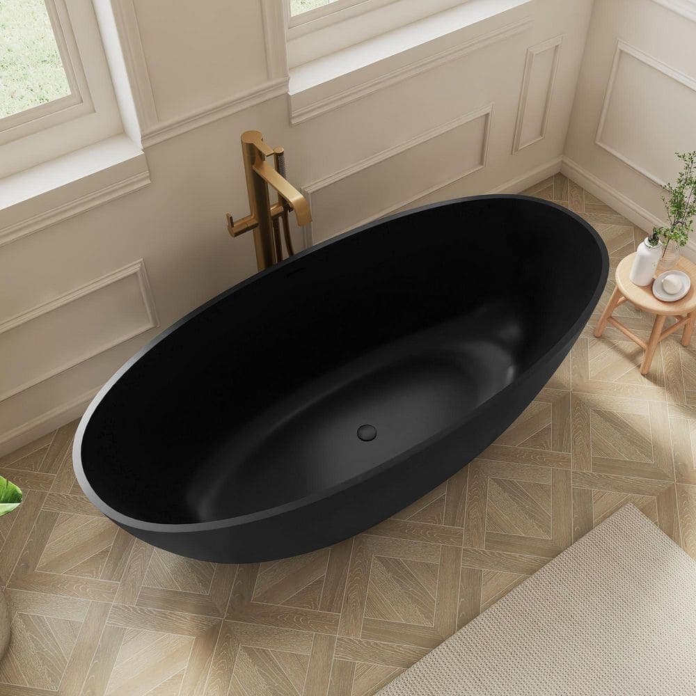 SJ STAR&JANE Ula 65 in. x 29 in. Stone Resin Freestanding Soaking Bathtub in Black (3)