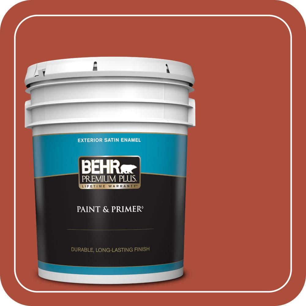 BEHR PREMIUM PLUS 5 gal. #MQ4-35 Torch Red Satin Enamel Exterior Paint & Primer