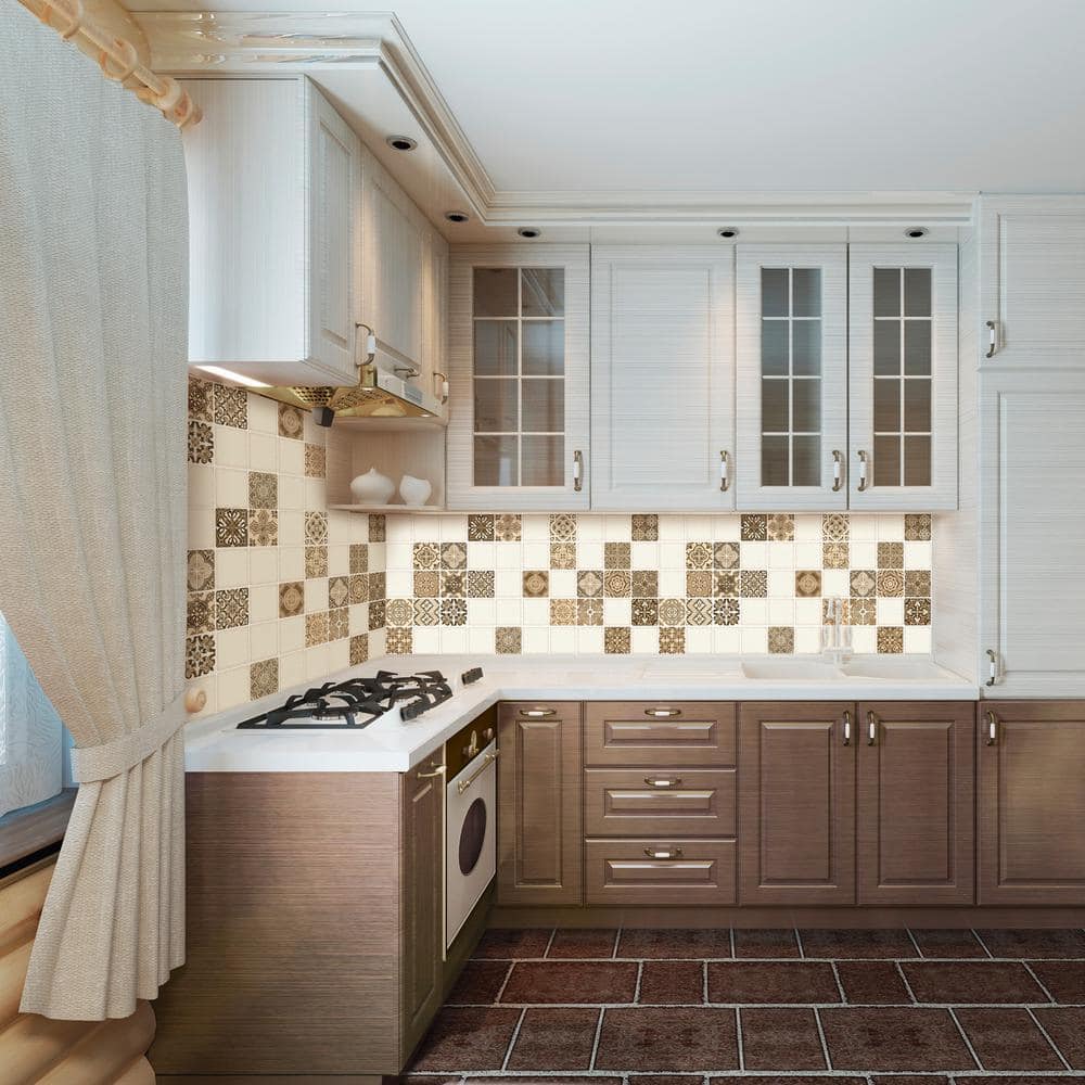 Dundee Deco 3D Falkirk Retro III 38 in. x 19 in. Cream Tan Faux Tile PVC Decorative Wall Paneling (5-Pack) (2)