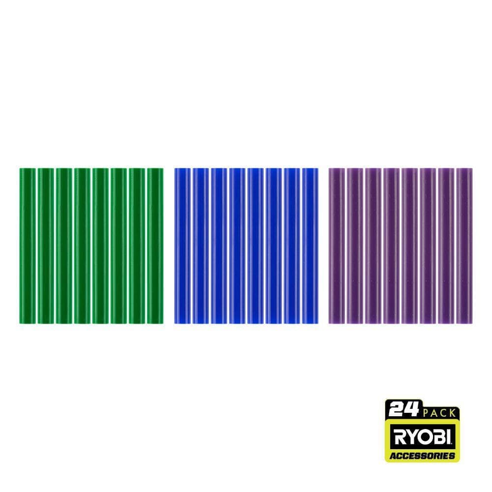 RYOBI PC Full Size Color Glue Sticks (Green, Blue, Purple)