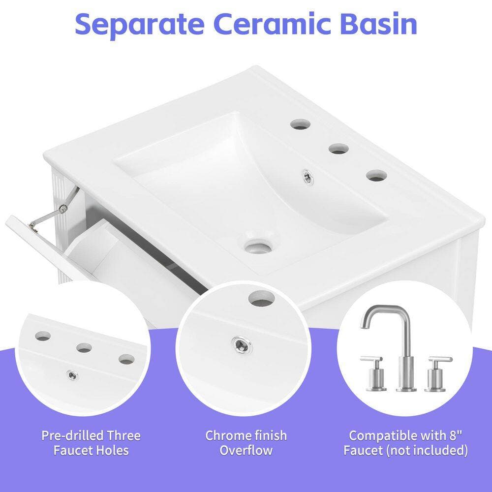 Lycvki 24 in. Undermount Bathroom Sink in White with One Flip Drawer and 2-Drawers, Adjustable Shelf (3)