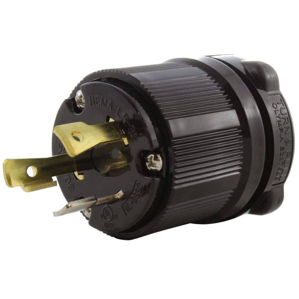 AC WORKS NEMA L5-30P 30A 125V 3 Prong Locking Male Plug in Black With UL, C-UL Approval (1)