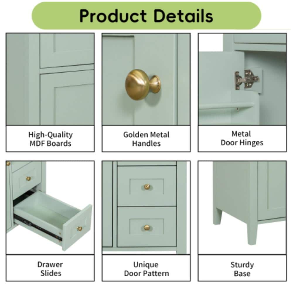 Unbranded 30 in. W x 18.3 in. D x 33.8 in. H Bathroom Light Green Linen Cabinet (3)