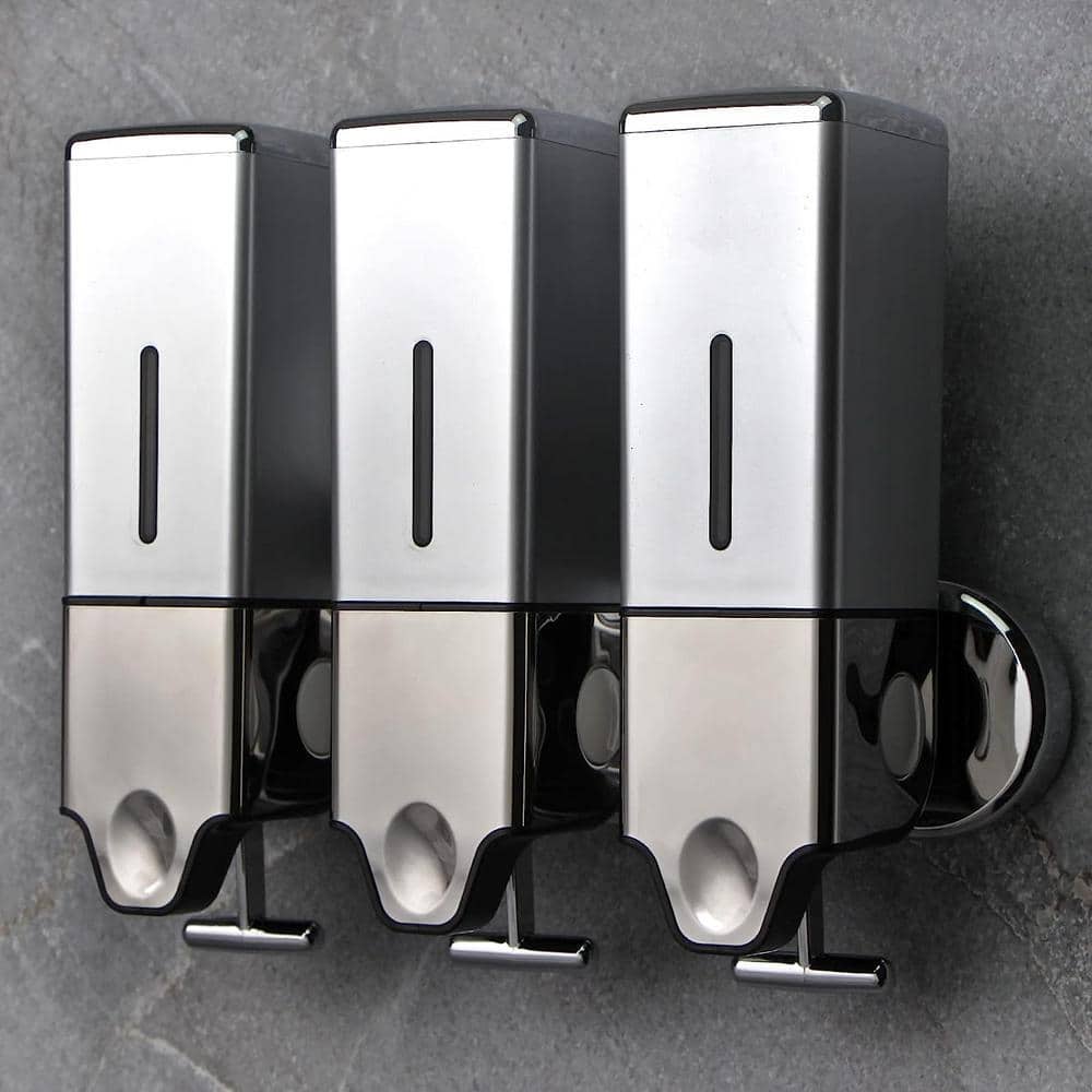 Dyiom 3 x 500ml per Cup Wall Mounted Manual Soap Dispenser, Silver (1)