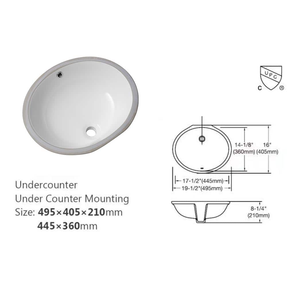 cadeninc 19 in. x 16 in. White Ceramic Oval Undermount Bathroom Sink with Overflow (2)