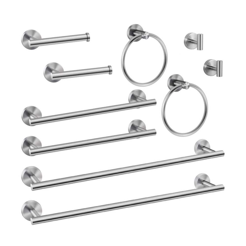 Anqtovp 10 Piece Brushed Nickel Bathroom Hardware Set with Towel Bars, Towel Ring, Toilet Paper Holder, Hooks (1)