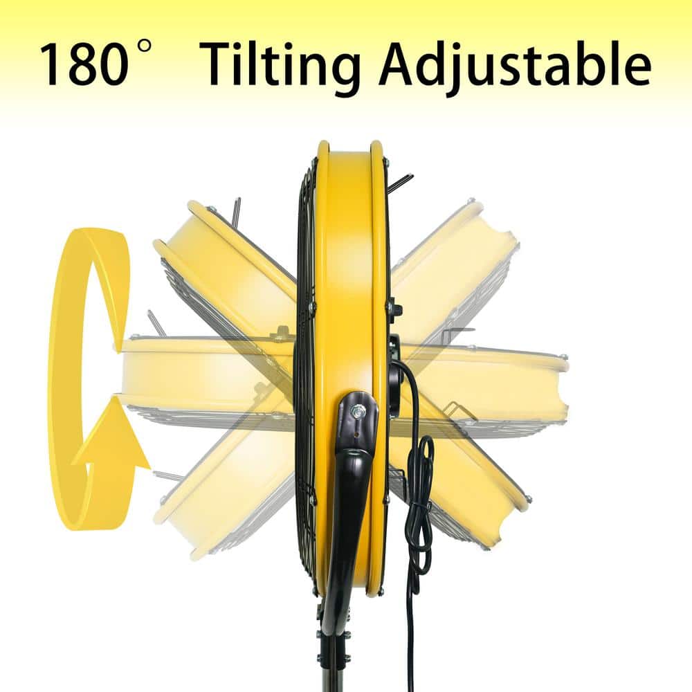 Edendirect 20 in. 3 Speeds High Velocity Pedestal Fan in Yellow, 180° Tilting Drum Head, Height-Adjustable (2)