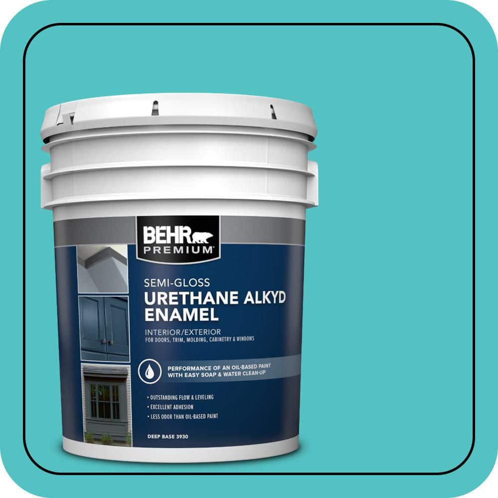BEHR PREMIUM 5 gal. #500B-4 Gem Turquoise Urethane Alkyd Semi-Gloss Enamel Interior/Exterior Paint