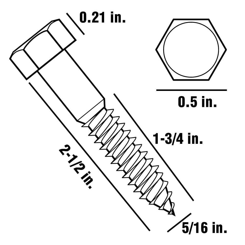 Everbilt 5/16 in. x 2-1/2 in. Zinc Plated Hex Hex Head Lag Screw (50-Pack) (3)
