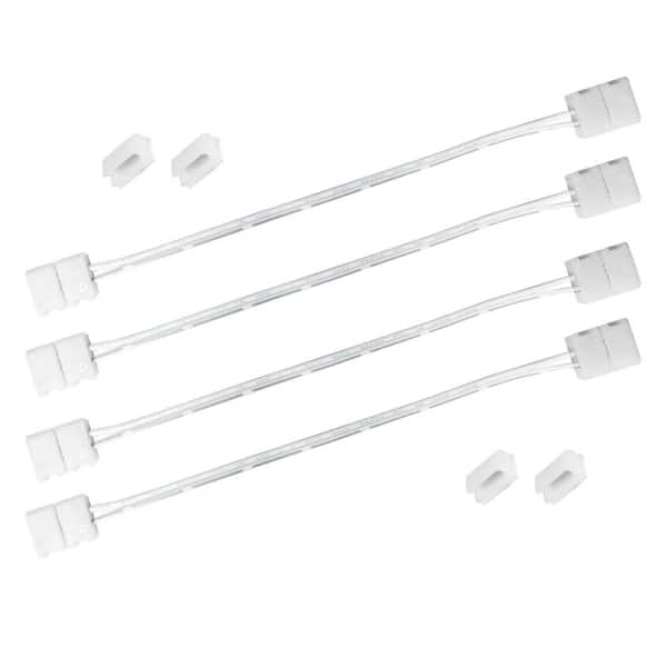 Commercial Electric 6 in. White Connector Cord LED Strip Light Connector Pack (4 x 6 in. Snap Connectors, 4 Wire Mounting Clips)
