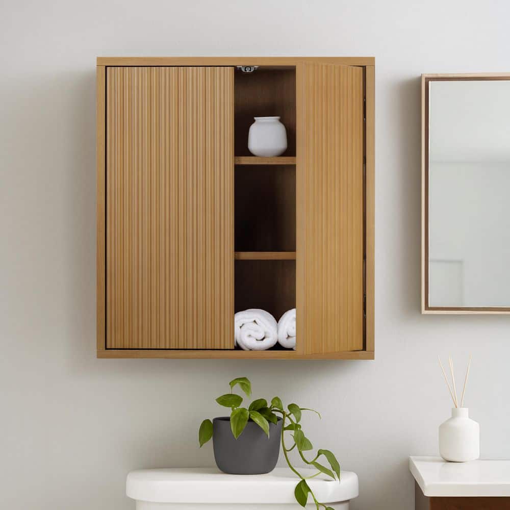 Teamson Home Tremolo 22 in. W x 8 in. D x 24 in. H Bathroom Storage Wall Cabinet in Natural with Fluted Push-Open Doors (2)