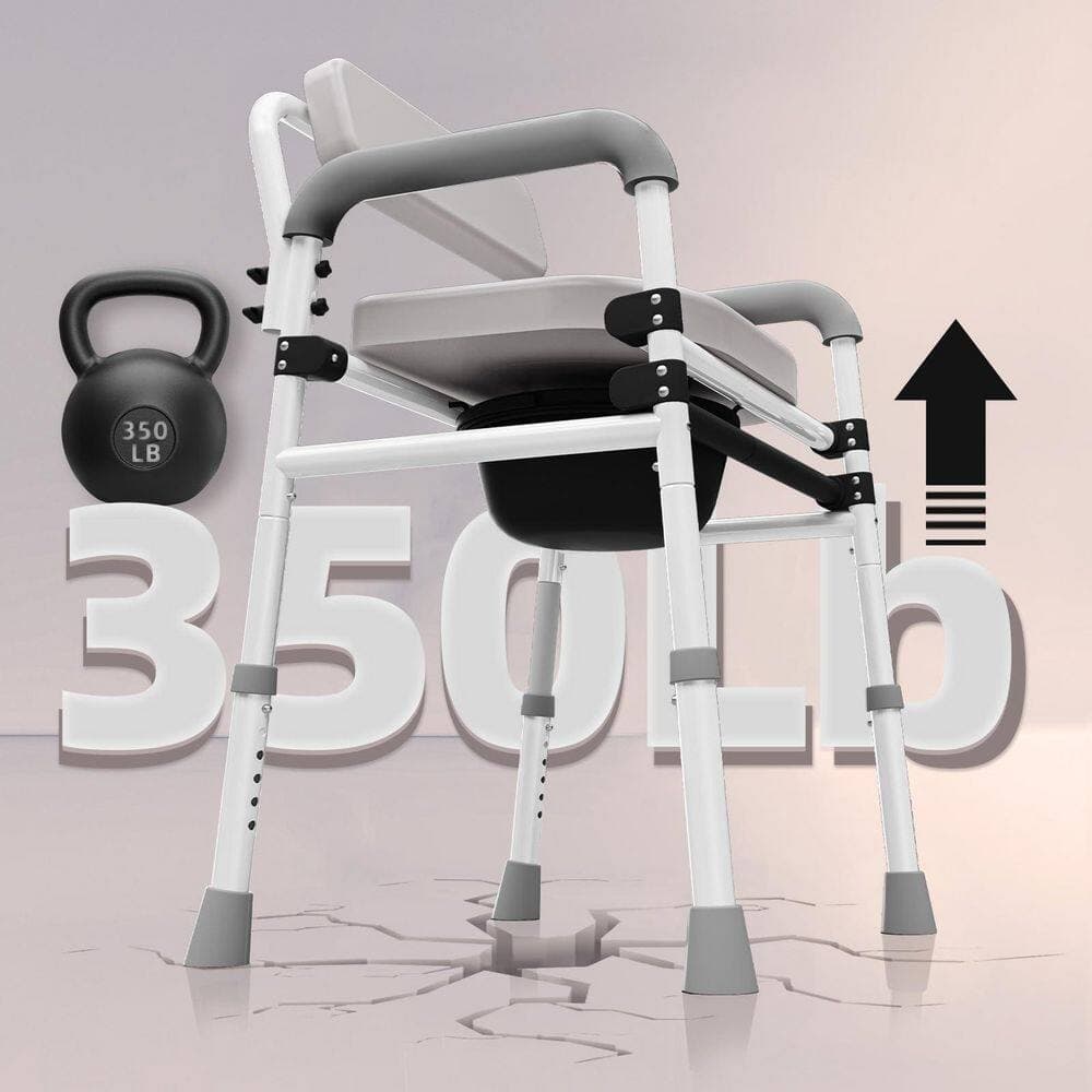 Numhew Medical Bedside Commode Chair with Padded Backrest, Drop Arm Support, Height Adjustable, Portable Raised Toilet Seat (3)