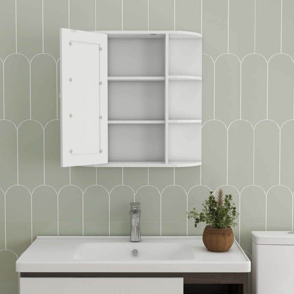 XUJMK 23 in. W x 7 in. D x 23 in. H Bathroom Storage Wall Cabinet with Mirror, 6-Shelves, 3-Open Adjustable Shelves in White (3)