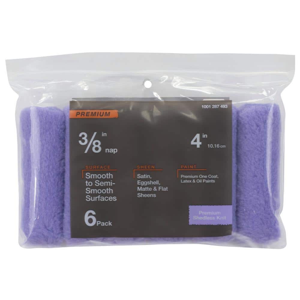 PRIVATE BRAND UNBRANDED Premium 4 in. x 3/8 in. High-Capacity Purple Knit Mini Paint Roller Cover (6 Pack)