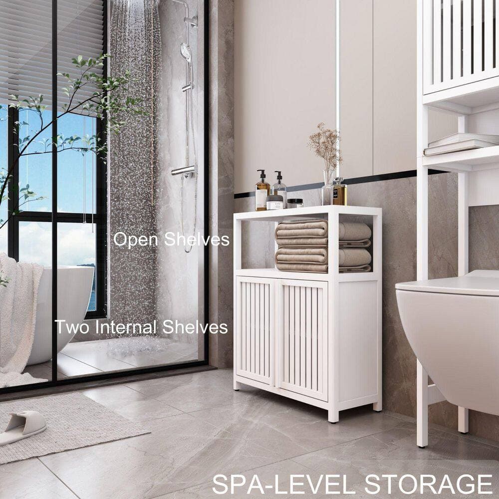 RKZHOPT 24.57 in. W x 12.3 in. D x 32.09 in. H White Bamboo Freestanding Linen Cabinet with Ample Space (2)