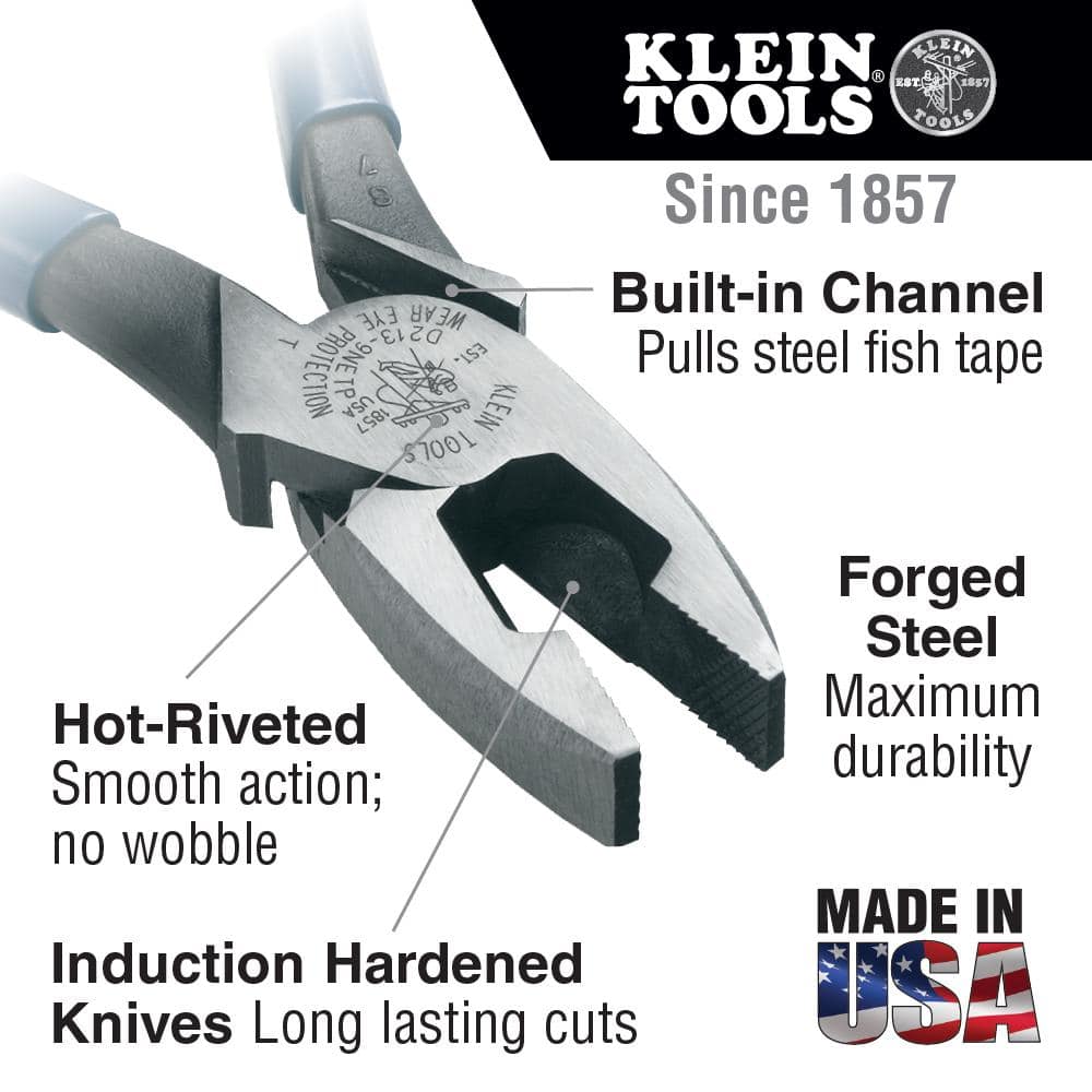 Klein Tools 9 in. Journeyman High Leverage Side Cutting Pliers for Fish Tape Pulling (2)