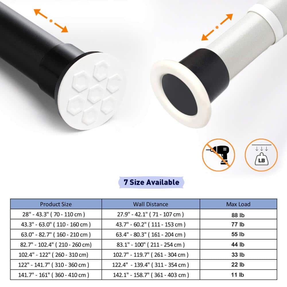Unbranded Tension Shower Curtain Rod Adjustable 63-82.7 in. Spring No-Drill Non-Slip Stainless Steel in Matte Black (2)