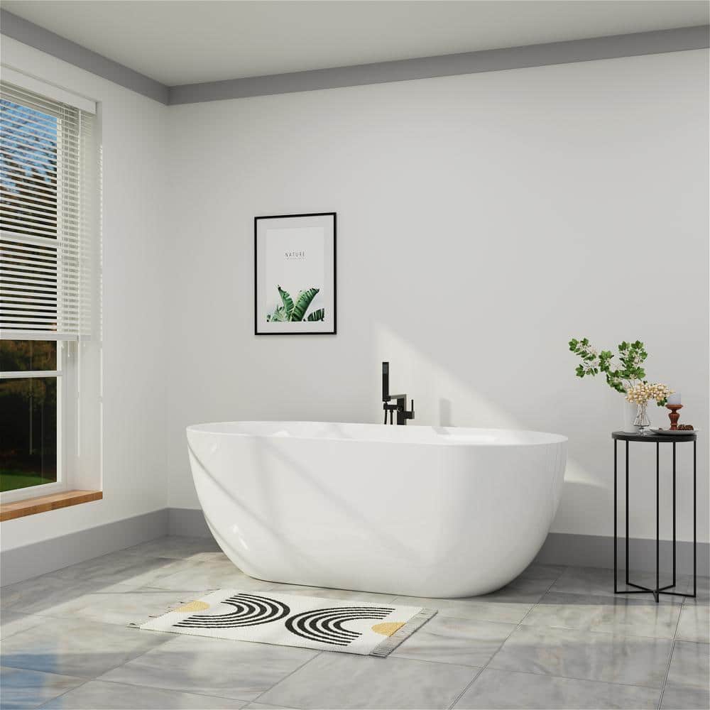 Mokleba 67 in. Acrylic Oval Freestanding Bathtub cUPC Certificated Soaking Tub with Polished Chrome Drain in Glossy White (2)