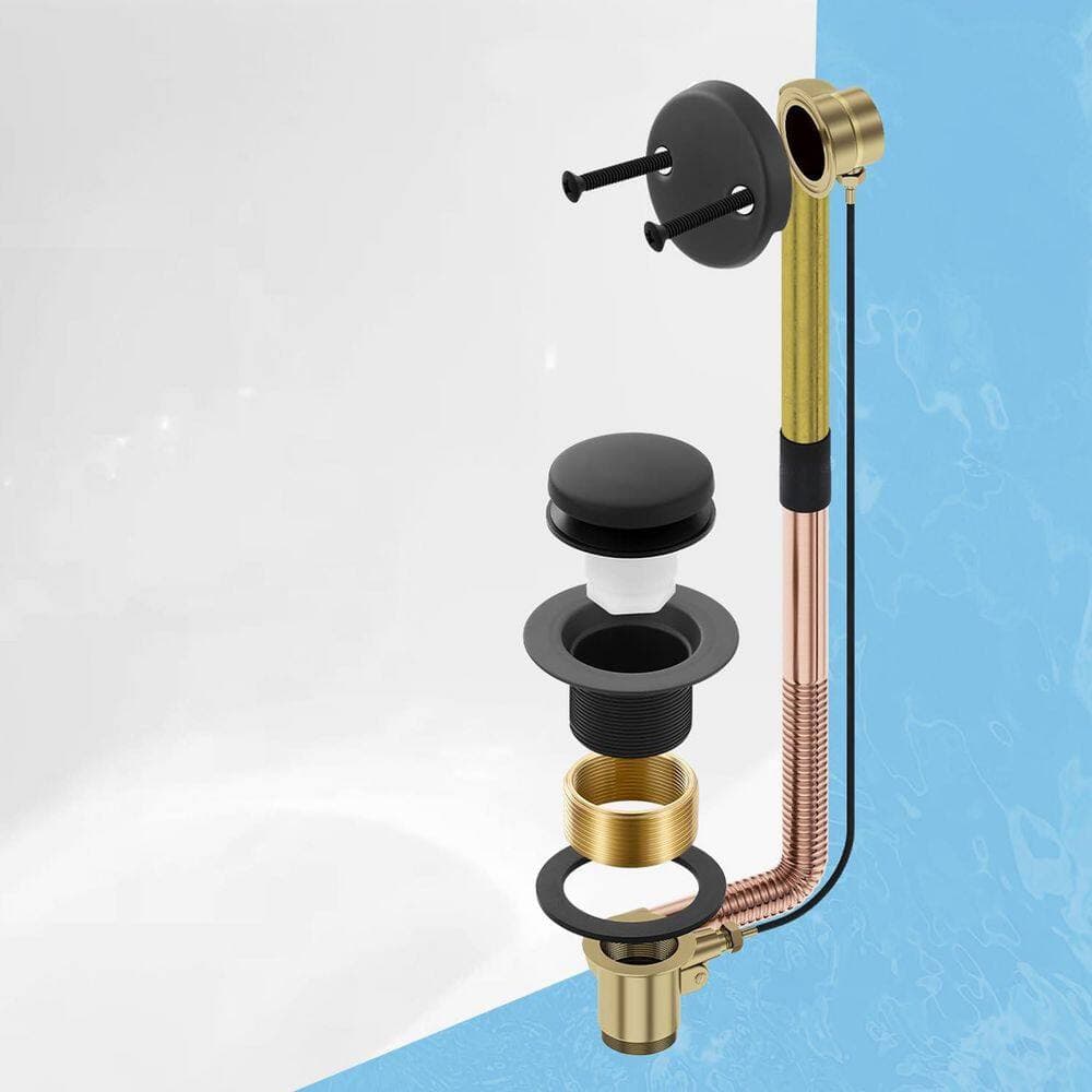 Wudkey 5-Piece Matte Black Bathtub Drain Conversion Kit Assembly with Brass Adapter, Stopper, Overflow Faceplate in Matte Black (3)
