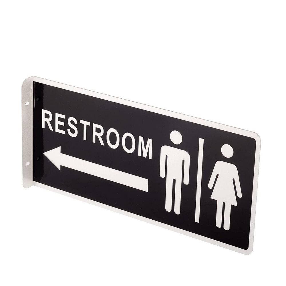 LAIFUCAM 1-Pack Double Sided Aluminum Silver Black Restroom Sign Metal Bathroom Sign for Home Office Door Mount (3)