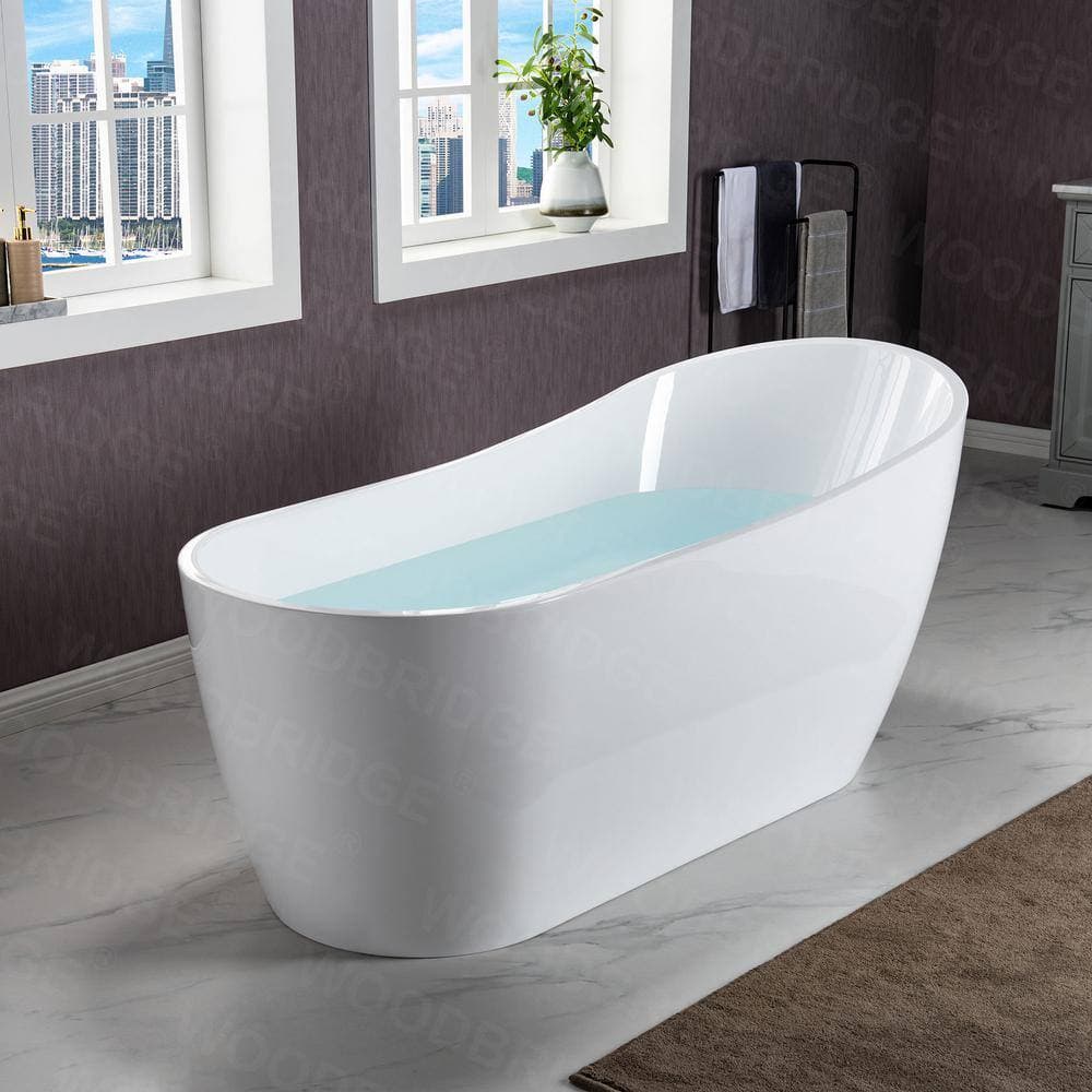 WOODBRIDGE Gap 67 in. Acrylic FlatBottom Single Slipper Bathtub with Matte Black Overflow and Drain Included in White (2)