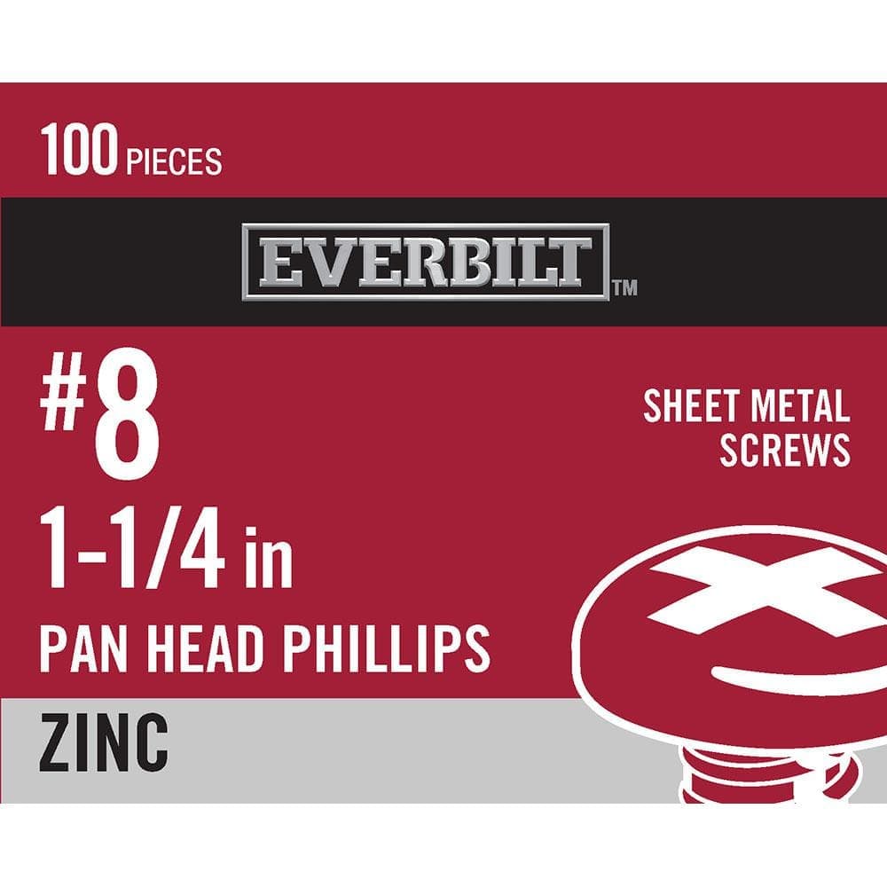 Everbilt #8 x 1-1/4 in. Phillips Pan Head Zinc Plated Sheet Metal Screw (100-Pack) (1)