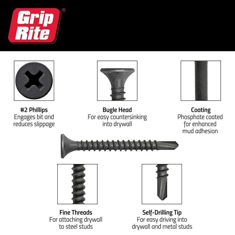 Grip-Rite #8 . #2 Phillips Bugle Head Fine Thread Self-Drilling Drywall Screws Box (4)