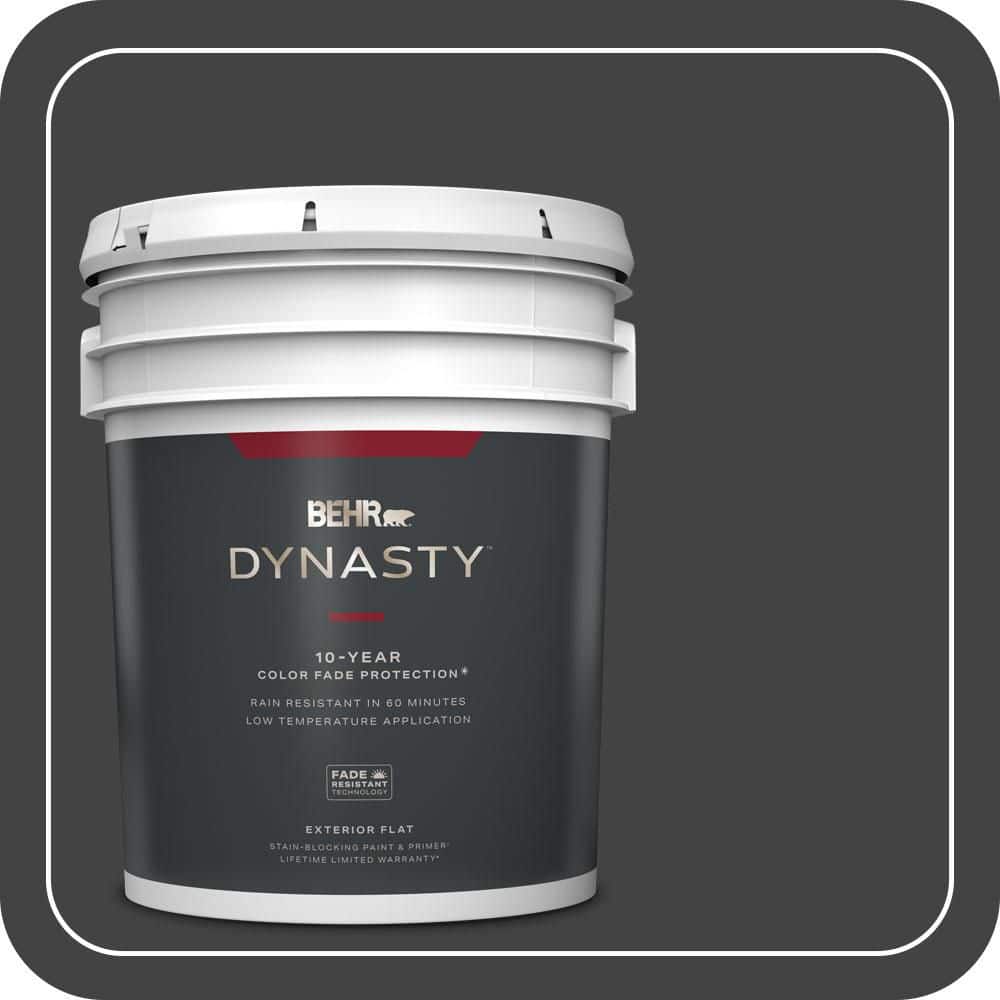 BEHR DYNASTY 5 gal. #S-H-790 Black Suede Flat Exterior Stain-Blocking Paint & Primer