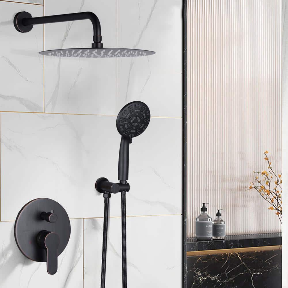 WOWOW 9-Spray Patterns with 1.8 GPM 10 in. Wall Mount Rain Fixed Shower Heads in 10 in. Oil Rubbed Bronze (2)