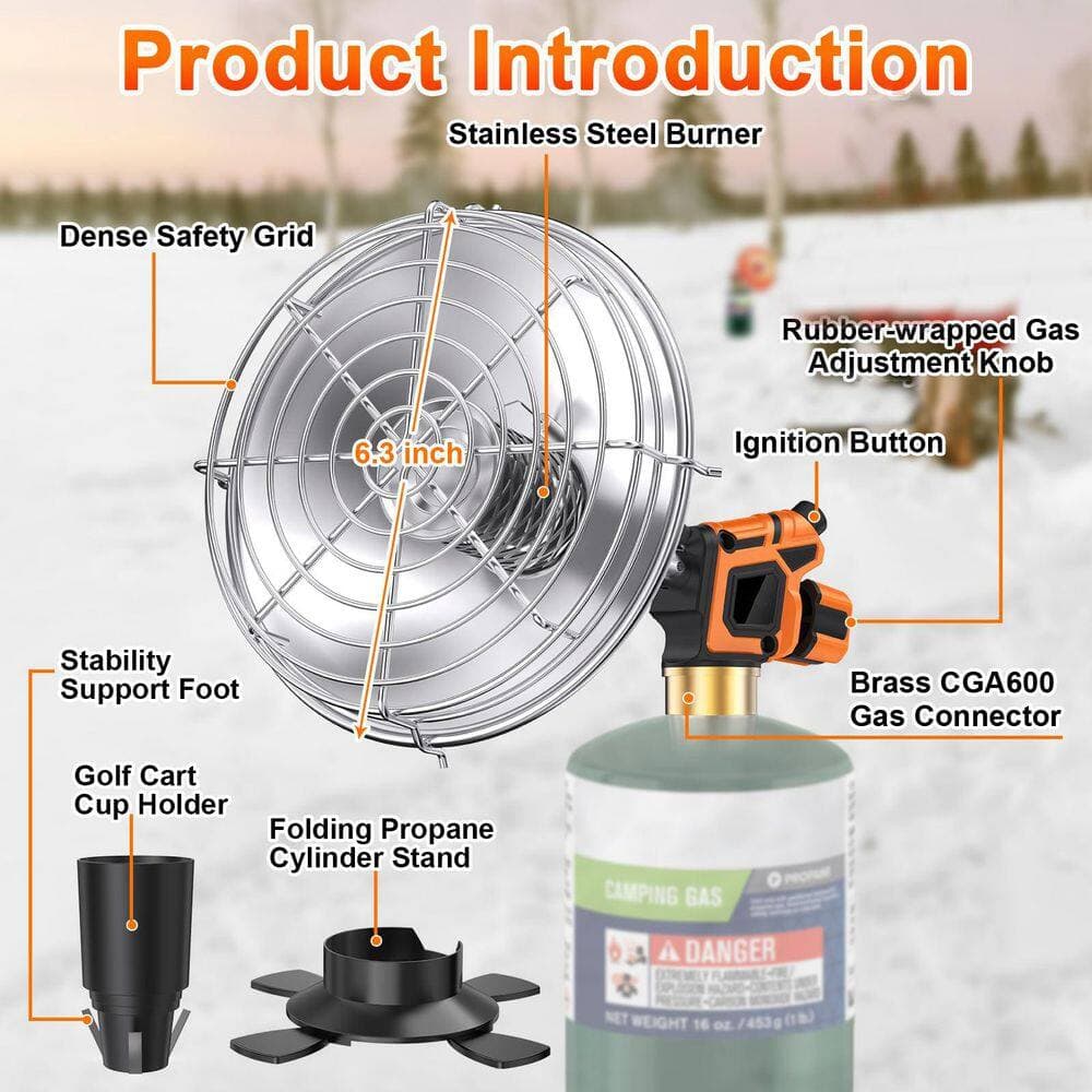 SenQWFa 9200 BTU Portable Propane Outdoor Heater with Cup Holder Base and Foldable Stand, Metal, Silver, 1 Piece (2)