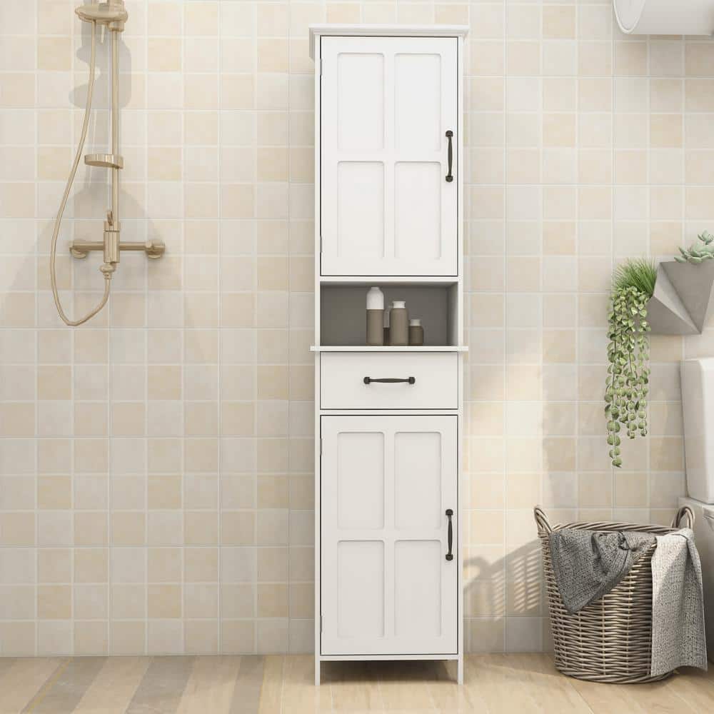 Unbranded 16 in. W x 12 in. D x 65 in. H White Bathroom Linen Cabinet with Drawer and Adjustable Shelves