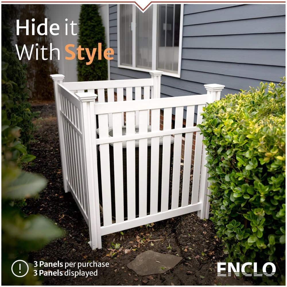 Enclo Privacy Screens EC18016 4ft H x 3.6ft W x 4ft L Hartford White Vinyl Outdoor Privacy Screen, No-Dig, A/C Unit Hider (3-Fence Panels) (3)