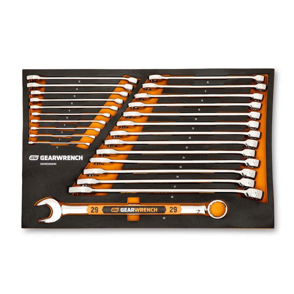 GEARWRENCH 12-Point Metric Hi-Viz Long Pattern Combination Wrench Set in Foam Storage Tray (24-Piece)