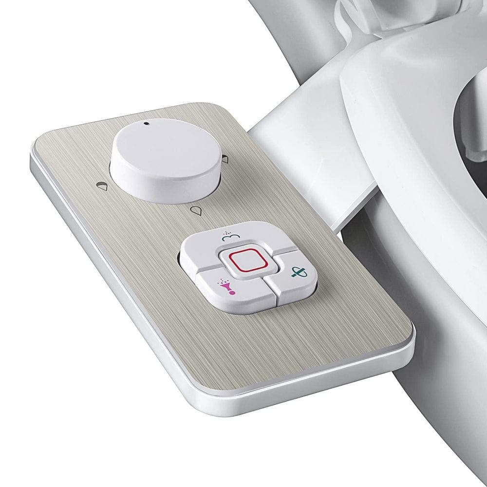 Wudkey Brushed Nickel Cold Water Toilet Seat Bidet Attachment with Pressure Controls, Retractable Self-Cleaning Dual Nozzles (1)
