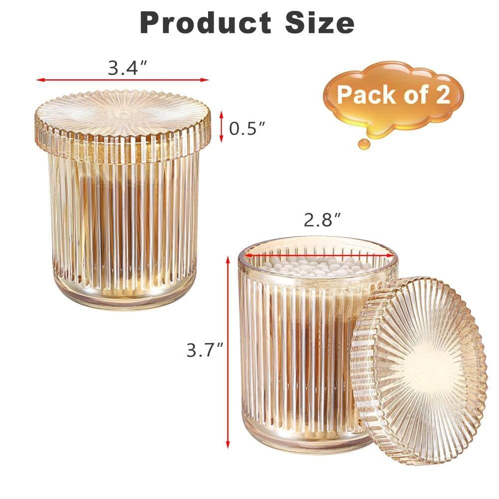 Unbranded Amber Glass Apothecary Jars with Lids for Cotton Swabs, Balls and Pads, Stripe Design, 2 Pack (3)