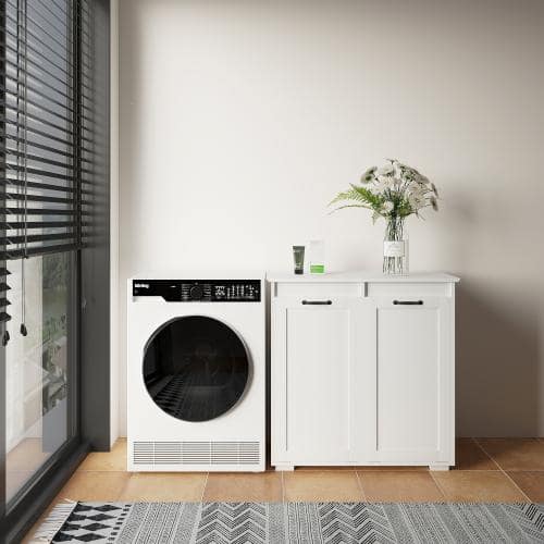 Adrinfly 31.5 in. W x 15.75 in. D x 30.71 in. H White Linen Cabinet with Dual Compartments and Removable Liner Bags (1)