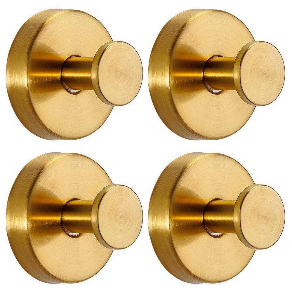 JFVKAF Suction Cup Hook Bathroom Towel Robe Holder in Brushed Gold for Glass Tile Mirror Kitchen Walls 4 Pack Knob