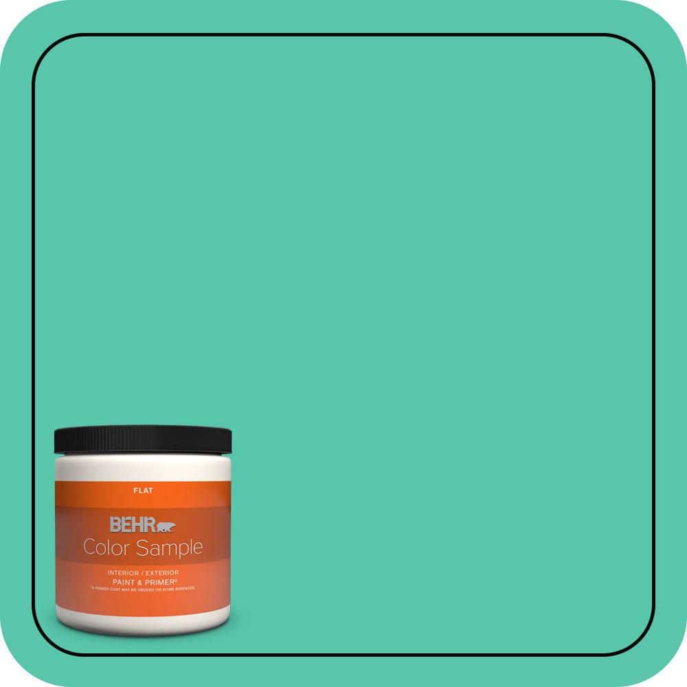 BEHR PREMIUM PLUS #480B-4 Shoreline Green Flat Interior/Exterior Paint & Primer Color Sample (1)
