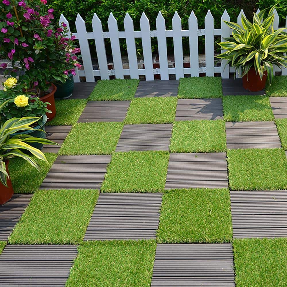 Pro Space 12 in. x 12 in. Square Interlocking Flooring Wood Deck Tile Tufted Grass Green, 10-Pack Covering 10 sq. ft. (2)