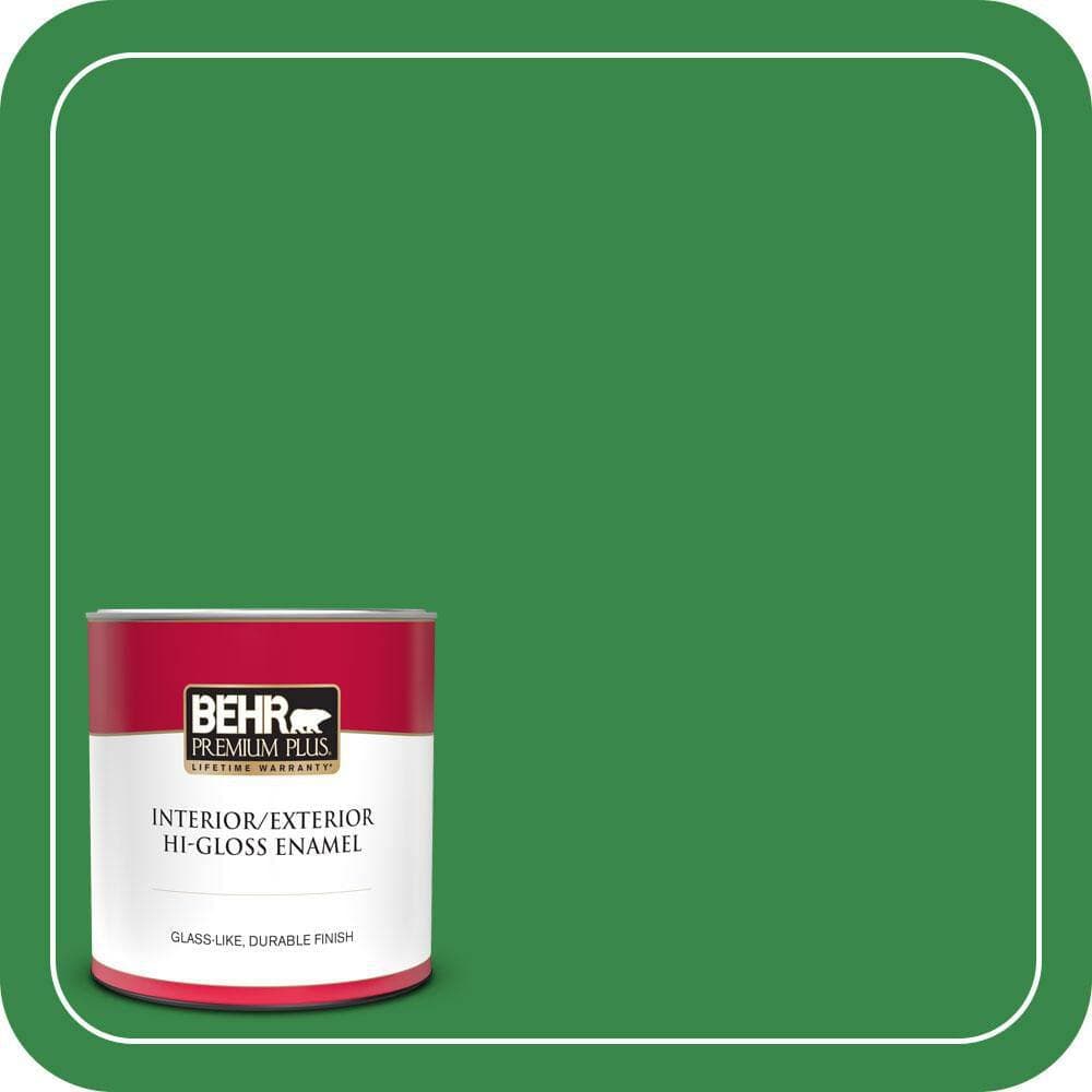 BEHR PREMIUM PLUS 1 qt. #P400-7 Paradise of Greenery Hi-Gloss Enamel Interior/Exterior Paint & Primer (1)