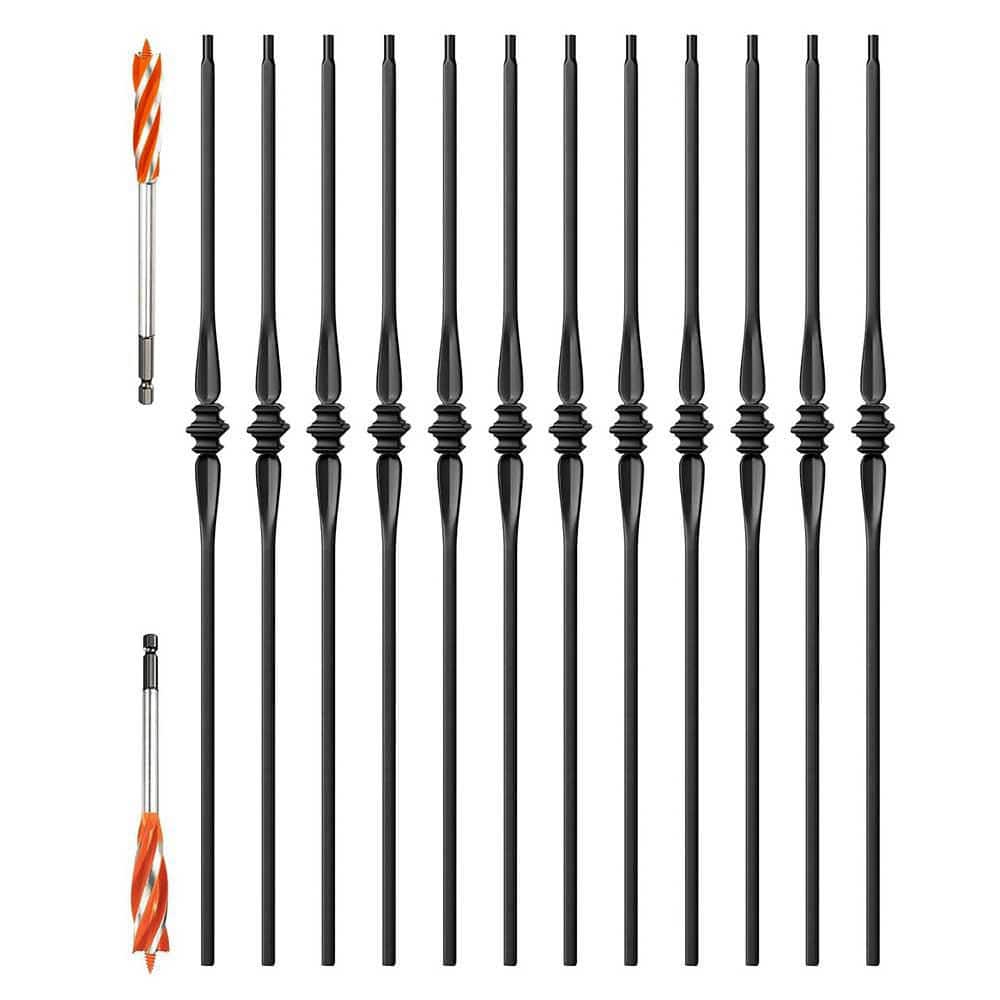 Afoxsos Wrought Iron Stair Railing Balusters 44.75x5.5 Black Hollow Spindles for Interior Staircase Include Drill 12-Pack 0.5" W (1)