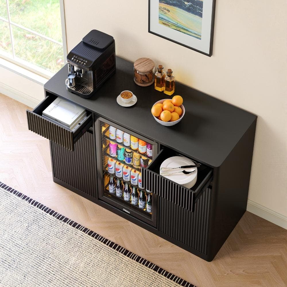 COWLOWN 53.2 in. W x 20.9 in. D x 38.6 in. H Black Linen Cabinet with Charging Hub & Wine Glass Rack (2)