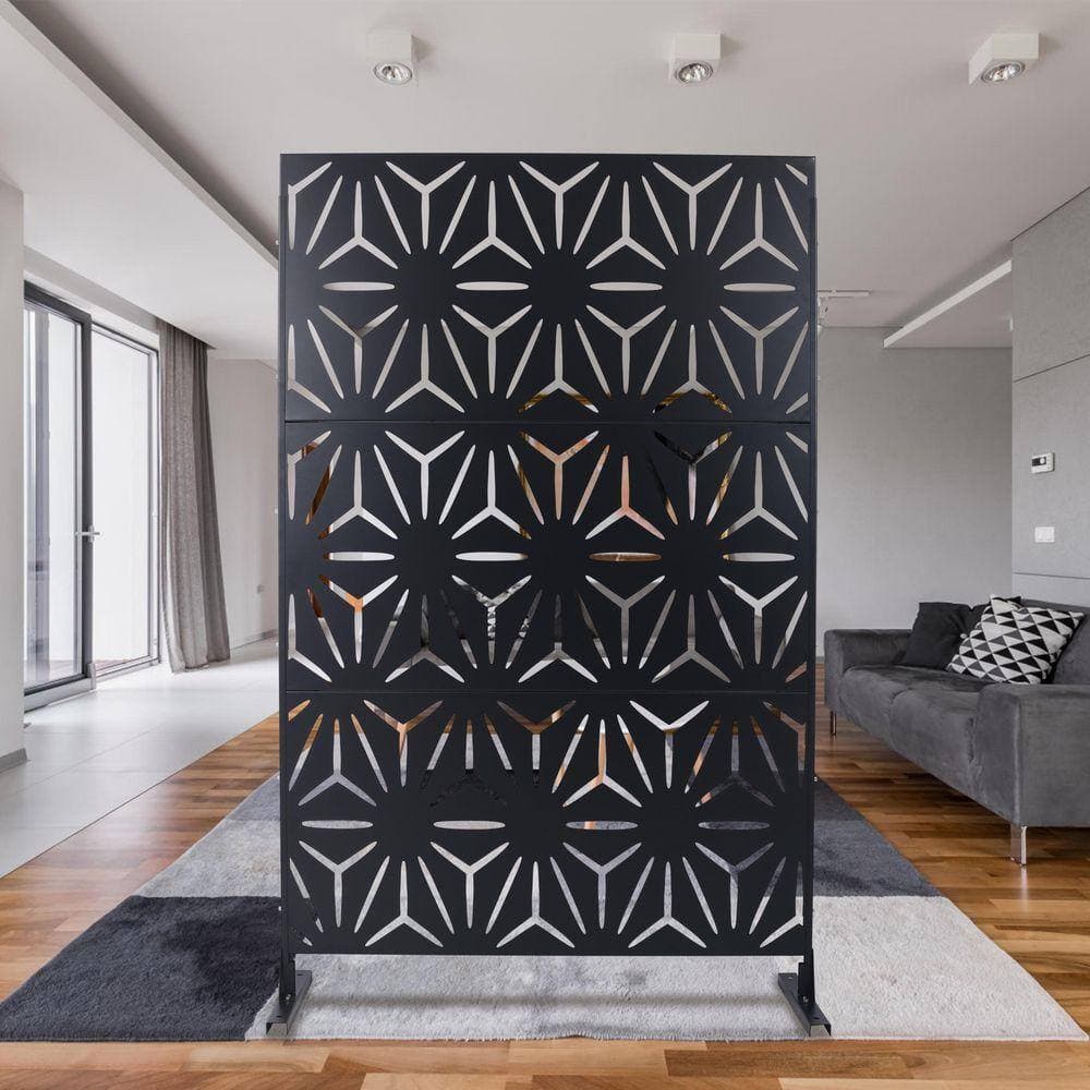 Unbranded Outdoor and Indoor 6.3 ft. x 4 ft. Freestanding Decorative Privacy Fence Screen Black Metal for Garden Fence (2)
