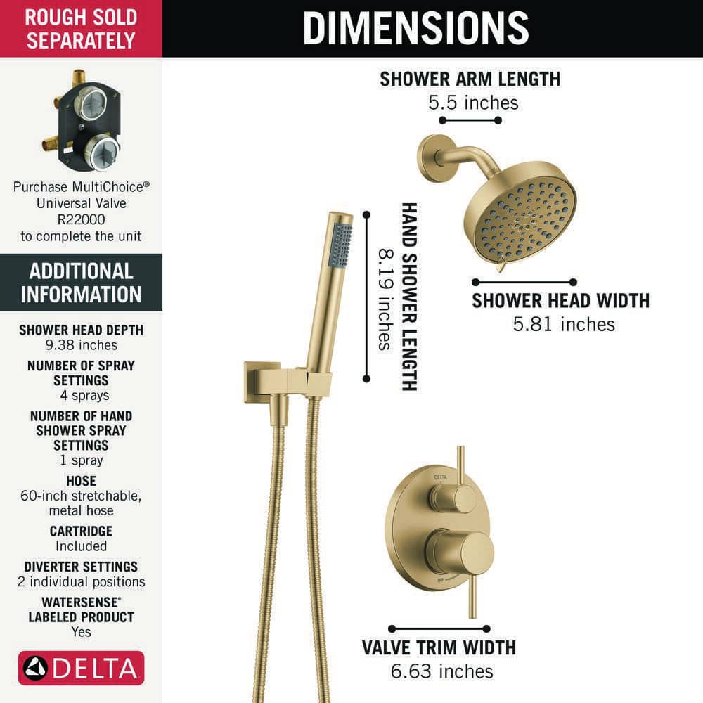 Delta Modern Gold 2-Handle Shower Trim Kit in Champagne Bronze with Hand Shower (Valve Not Included) (3)