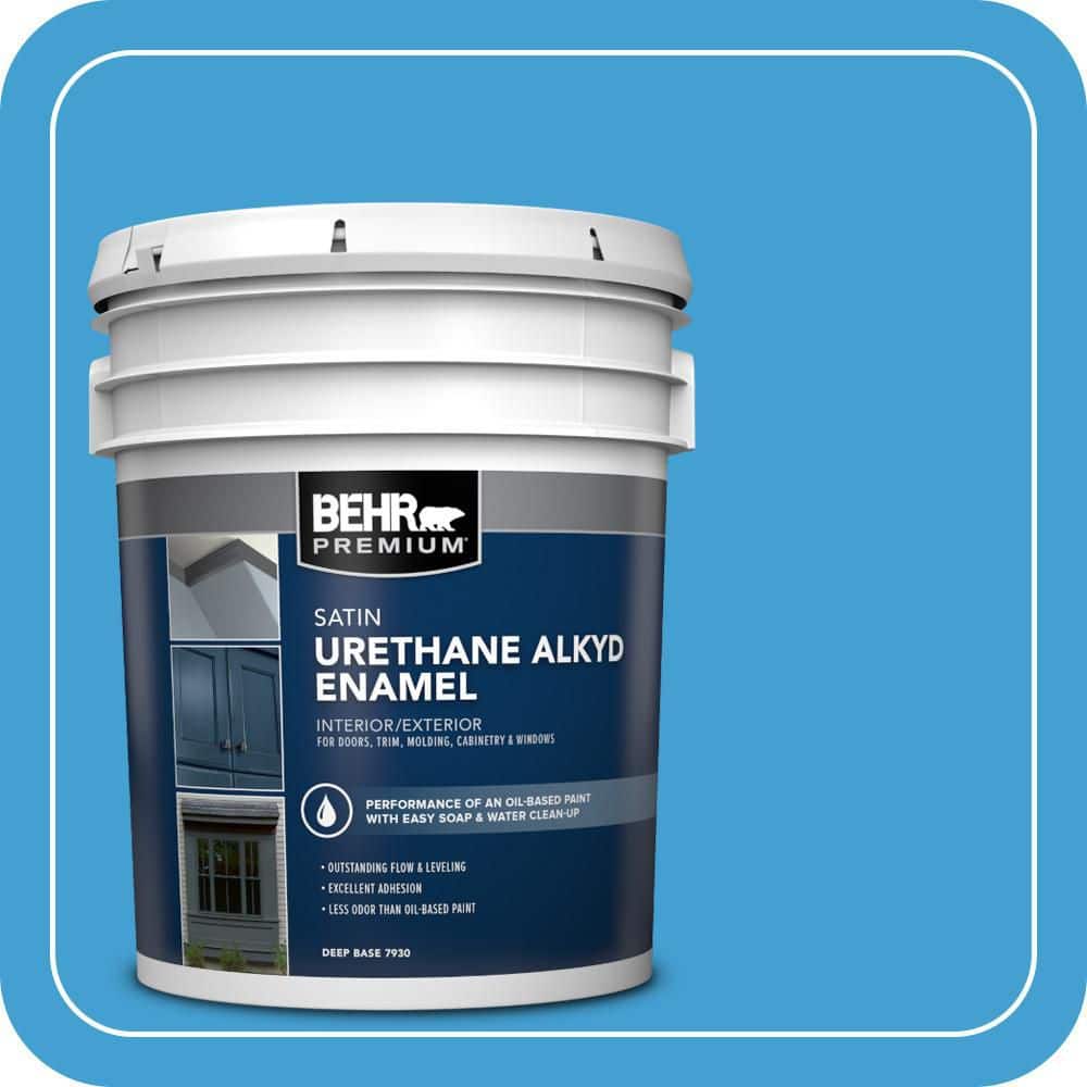 BEHR PREMIUM 5 gal. #AE-47 Horizon Blue Urethane Alkyd Satin Enamel Interior/Exterior Paint