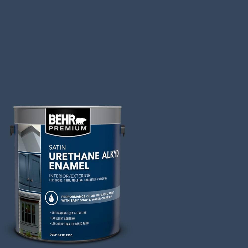 BEHR PREMIUM 1 gal. #MQ5-54 Compass Blue Urethane Alkyd Satin Enamel Interior/Exterior Paint (1)