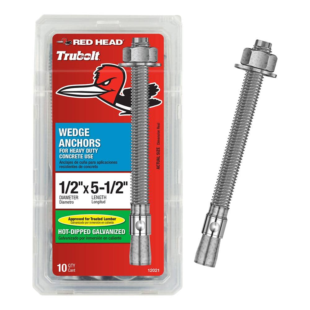 Red Head 1/2 in. 5-1/2 in. Zinc-Plated Steel Hex Nut-Head Concrete Wedge Anchors Combo Kit Includes 2 (25-Pack)